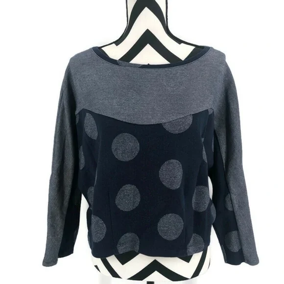 Anthropologie 9 H15 Stcl Navy Metallic Dot Top XL - Picture 1 of 8